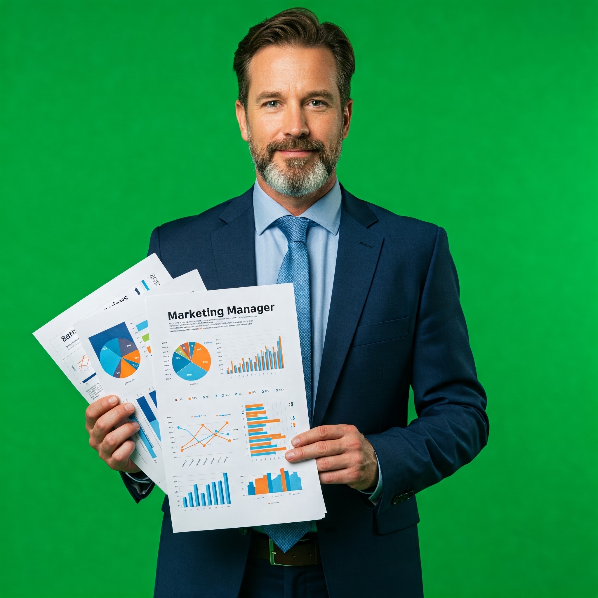 photo of Marketing Manager Reviewing Reports on Green Screen